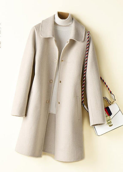 Beautiful beige Fashion tunic pattern design Peter pan Collar Woolen Coats - SooLinen