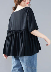 Beautiful black Blouse v neck Cinched Dresses blouse - SooLinen
