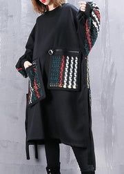 Beautiful Black Cotton Clothes Women Patchwork  Oversized Side Open Dress - SooLinen