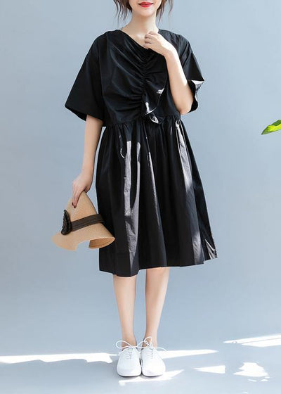 Beautiful black clothes For Women v neck Cinched A Line summer Dress - SooLinen