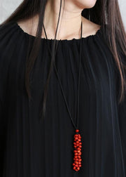 Beautiful black clothes o neck asymmetric Plus Size Dress - SooLinen