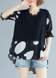 Beautiful black cotton clothes false two pieces oversized summer blouses - SooLinen