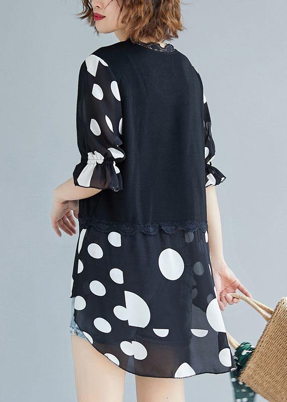 Beautiful black cotton clothes false two pieces oversized summer blouses - SooLinen