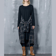 Wunderschönes schwarzes Baumwoll-Outfit Plus Size Fabrics Patchwork Kaftan Frühlingskleid
