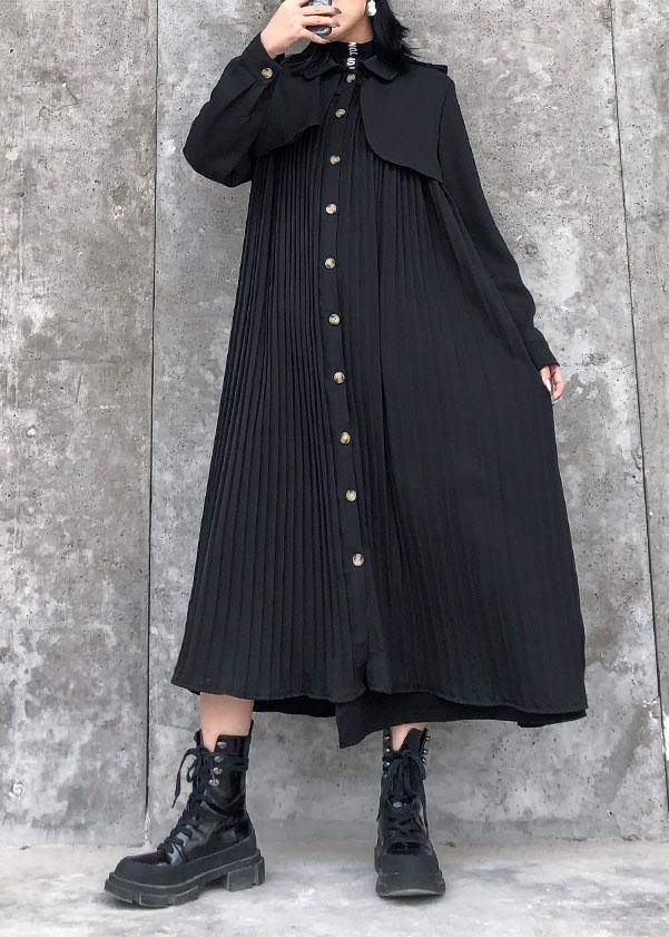 Beautiful black cotton quilting clothes lapel Cinched Maxi Dresses - SooLinen