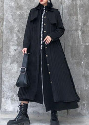 Beautiful black cotton quilting clothes lapel Cinched Maxi Dresses - SooLinen