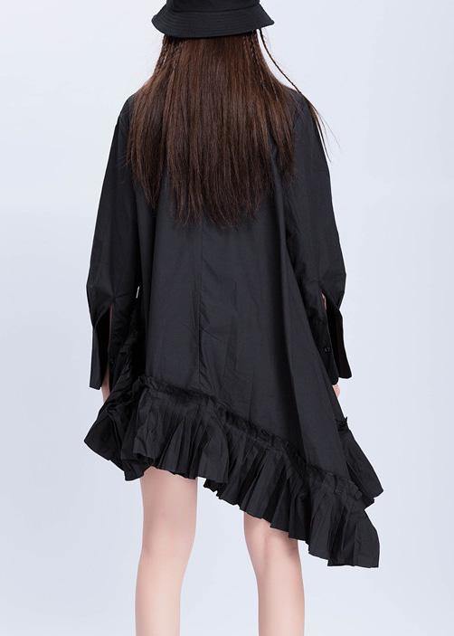 Beautiful black cotton top silhouette low high design Dresses ruffles hem shirts - SooLinen