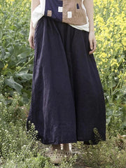 Beautiful black linen cotton Wardrobes elastic waist pockets Plus Size Clothing skirt - SooLinen