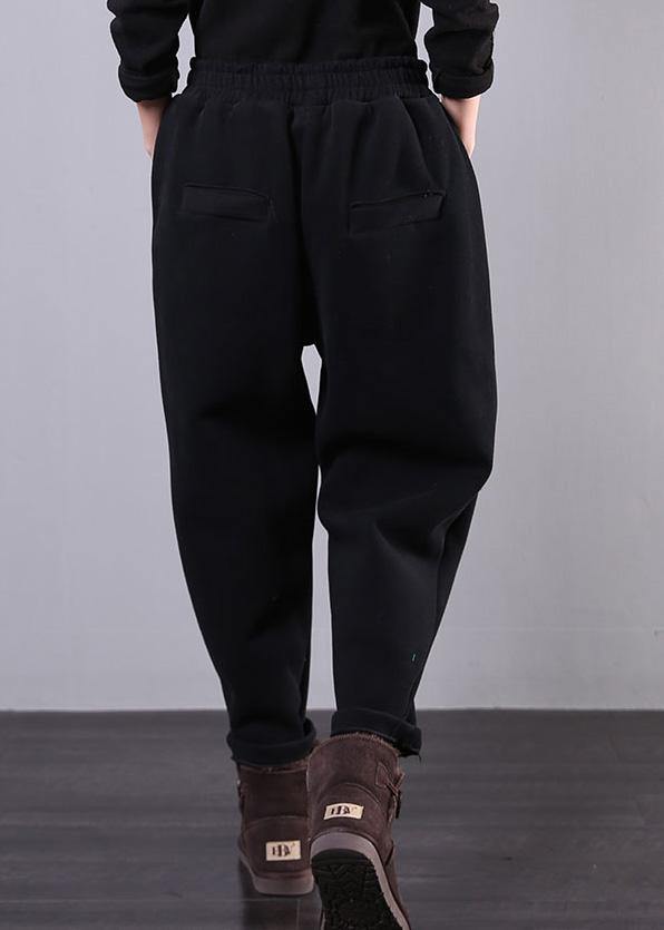 Beautiful black pant unique elastic waist drawstring Work casual pants - SooLinen