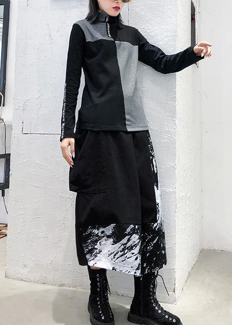 Beautiful black print Cotton skirt pockets short Dress - SooLinen