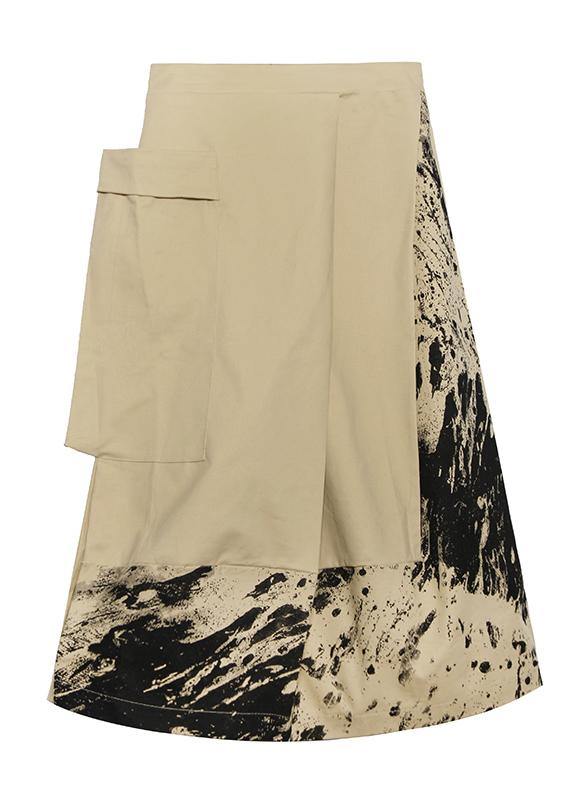 Beautiful black print Cotton skirt pockets short Dress - SooLinen