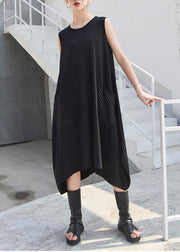 Beautiful black striped pockets cotton clothes sleeveless Maxi summer Dresses - SooLinen