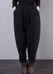 Beautiful black women pants plus size elastic waist pockets Work harem pants - SooLinen