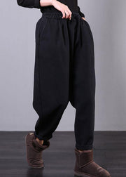 Beautiful black women pants plus size elastic waist pockets Work harem pants - SooLinen