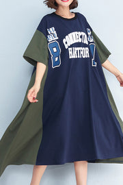 Beautiful blue Cotton clothes stylish Tutorials patchwork large hem Summer Dress