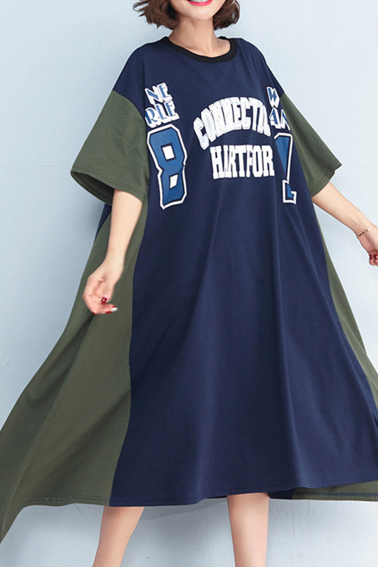 Schöne blaue Baumwollkleidung stilvolle Tutorials Patchwork Sommerkleid mit großem Saum