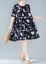 Beautiful blue Cotton outfit prints Dresses summer Dresses - SooLinen