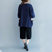 Beautiful blue cotton blouses for women fine Fabrics Half sleeve pockets Art shirts