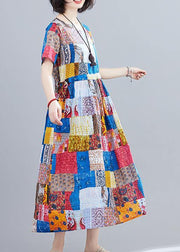 Beautiful blue print o neck Cinched Maxi summer Dress - SooLinen
