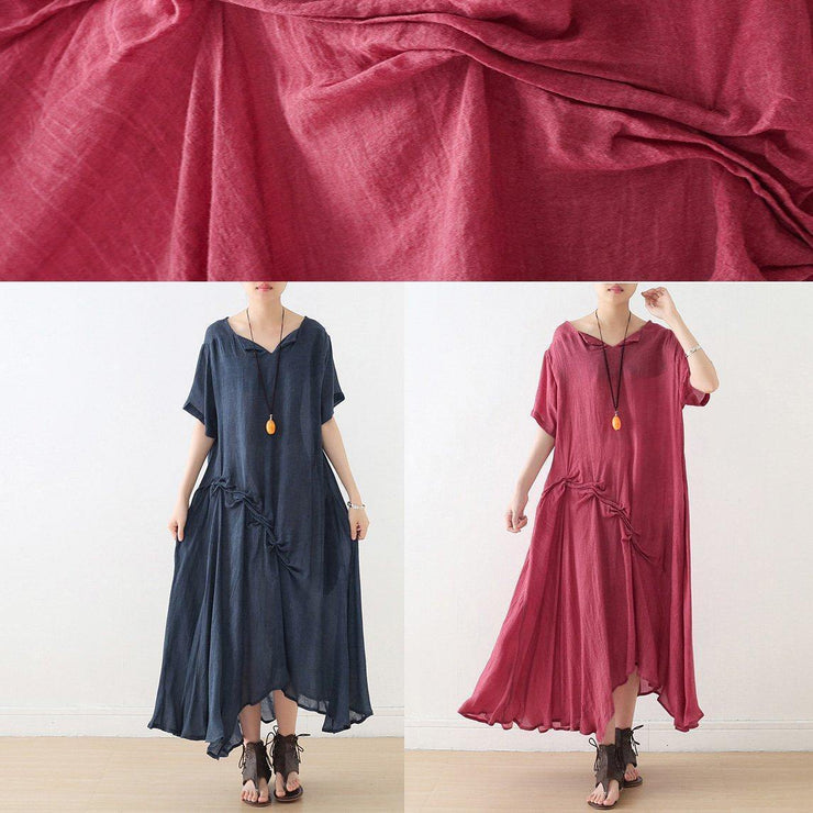 Beautiful blue Cinched cotton Tunics asymmetric long summer Dress - SooLinen