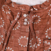 Beautiful brown print top silhouette o neck Button Down Dresses blouses - SooLinen