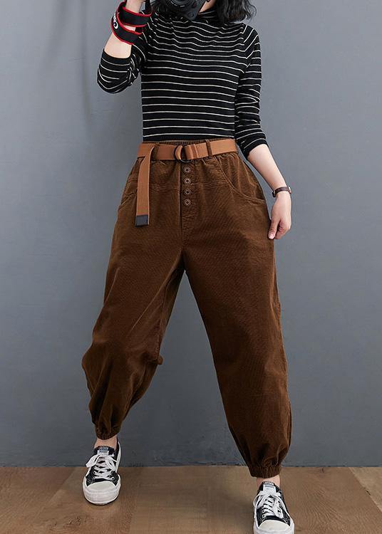 Beautiful casual pants unique chocolate Sewing pockets thick pants - SooLinen