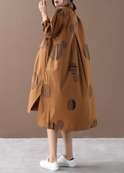Beautiful chocolate dotted dresses lapel low high design Dresses spring Dress - SooLinen