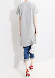 Beautiful cotton Tunics Drops Design Spliced Short Sleeve Round Neck Women Dress - SooLinen