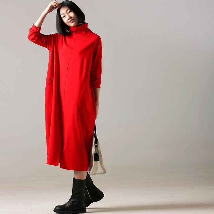 Schönes Baumwollkleid 2019 Stehkragen Inspiration rot langes Kleid vorne offen