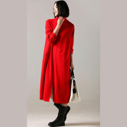 Beautiful cotton dress 2019 high neck Inspiration red long Dress front open