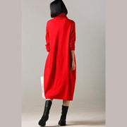Schönes Baumwollkleid 2019 Stehkragen Inspiration rot langes Kleid vorne offen