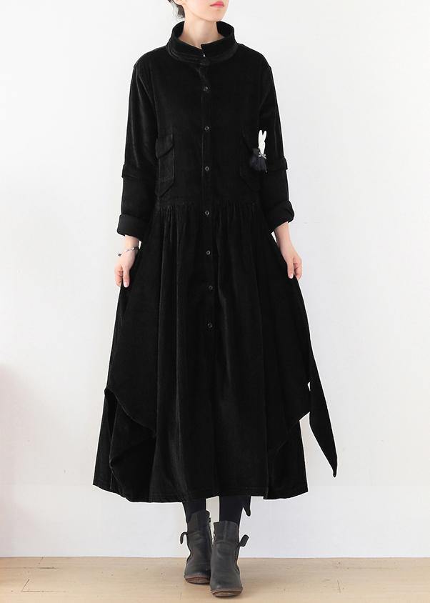 Beautiful false two pieces  polo collar coats women black loose outwears - SooLinen