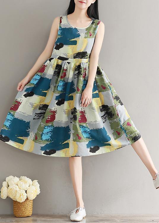 Beautiful floral cotton quilting clothes sleeveless daily summer Dresses - SooLinen