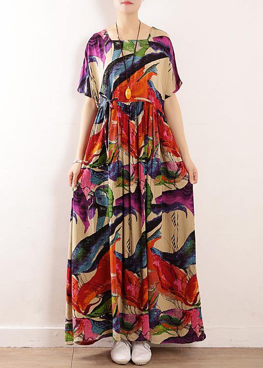Beautiful floral cotton tunics for women o neck Art summer Dress - SooLinen