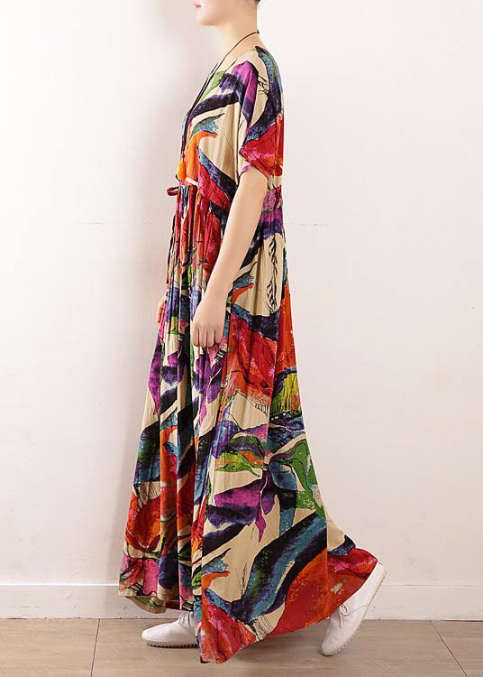 Beautiful floral cotton tunics for women o neck Art summer Dress - SooLinen
