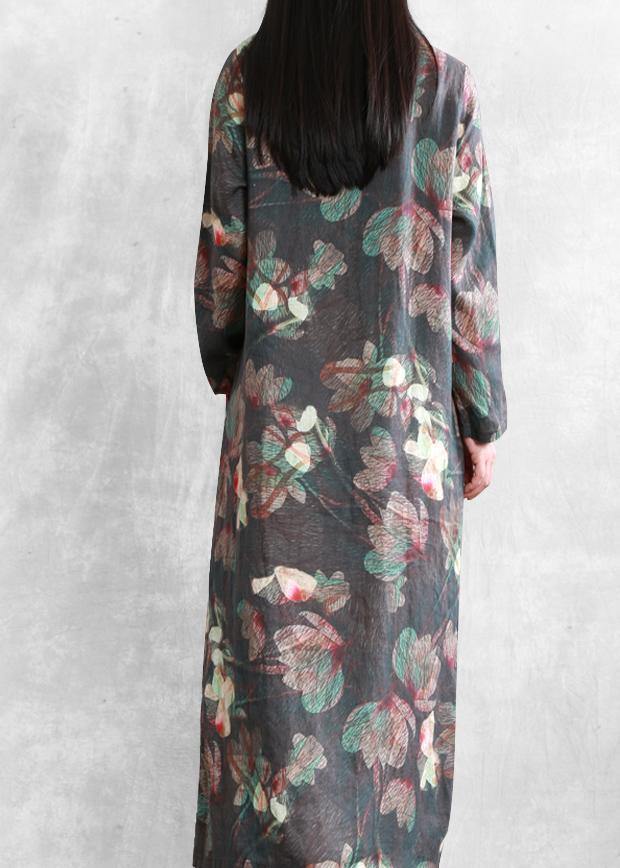 Beautiful floral linen dresses o neck pockets Maxi Dresses - SooLinen