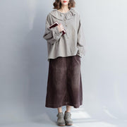 Beautiful gray cotton tunic top plus size Sleeve loose spring Ruffled shirt