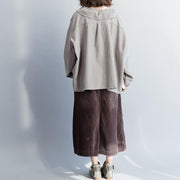 Beautiful gray cotton tunic top plus size Sleeve loose spring Ruffled shirt