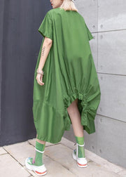 Beautiful green Cotton dresses o neck asymmetric Knee summer Dresses - SooLinen