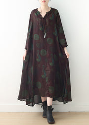 Schöne grün-violette Drucke Seidenkleid Boutique Fabrics V-Ausschnitt lange Sommerkleider