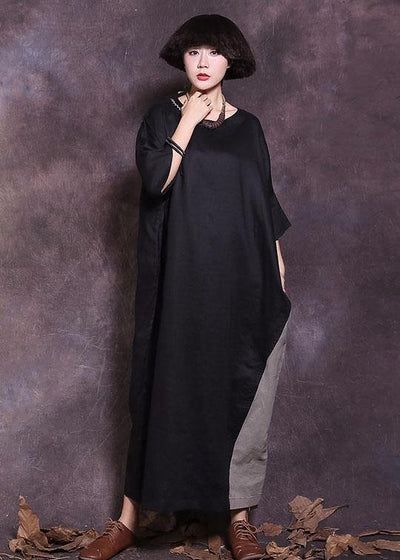 Beautiful half sleeve cotton clothes Women Tutorials black Traveling Dress summer - SooLinen