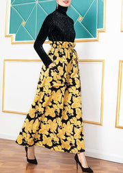 Beautiful high neck cotton winter tunics for women Inspiration black patchwork cotton Dress - SooLinen