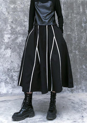 Beautiful high waist cotton asymmetric striped Long Shirts design black long Dresses - SooLinen