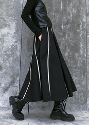 Beautiful high waist cotton asymmetric striped Long Shirts design black long Dresses - SooLinen