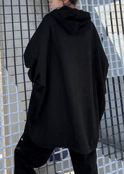 Beautiful hooded Letter fall tunic top black blouse - SooLinen