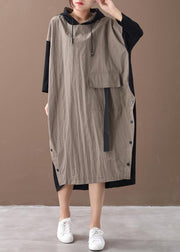 Beautiful khaki Long dress hooded patchwork long spring Dresses - SooLinen