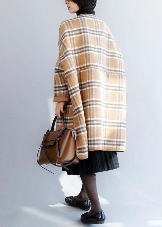 Beautiful khaki plaid Fashion clothes For Women Neckline o neck winter coat - SooLinen