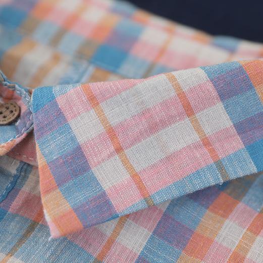 Beautiful khaki plaid cotton pattern lapel Button Down daily tops - SooLinen