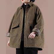 Beautiful lapel Button Down  spring for women chocolate short coats - SooLinen
