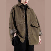 Beautiful lapel Button Down  spring for women chocolate short coats - SooLinen